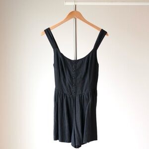 Abercrombie & Fitch Black Button Front Linen Romper